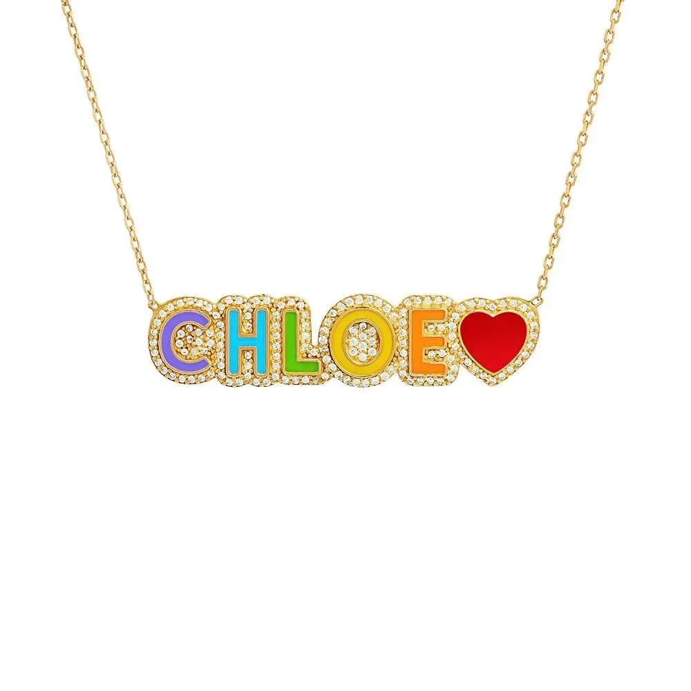 Multicolor Enamel Custom Name Necklace for Her