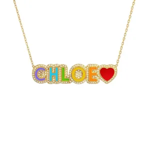 Multicolor Enamel Custom Name Necklace for Her