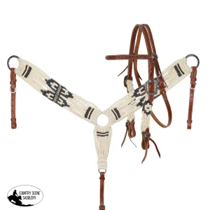 NEW! Showman Pinto Corded Mohair Browband Headstall and Breastcollar Set