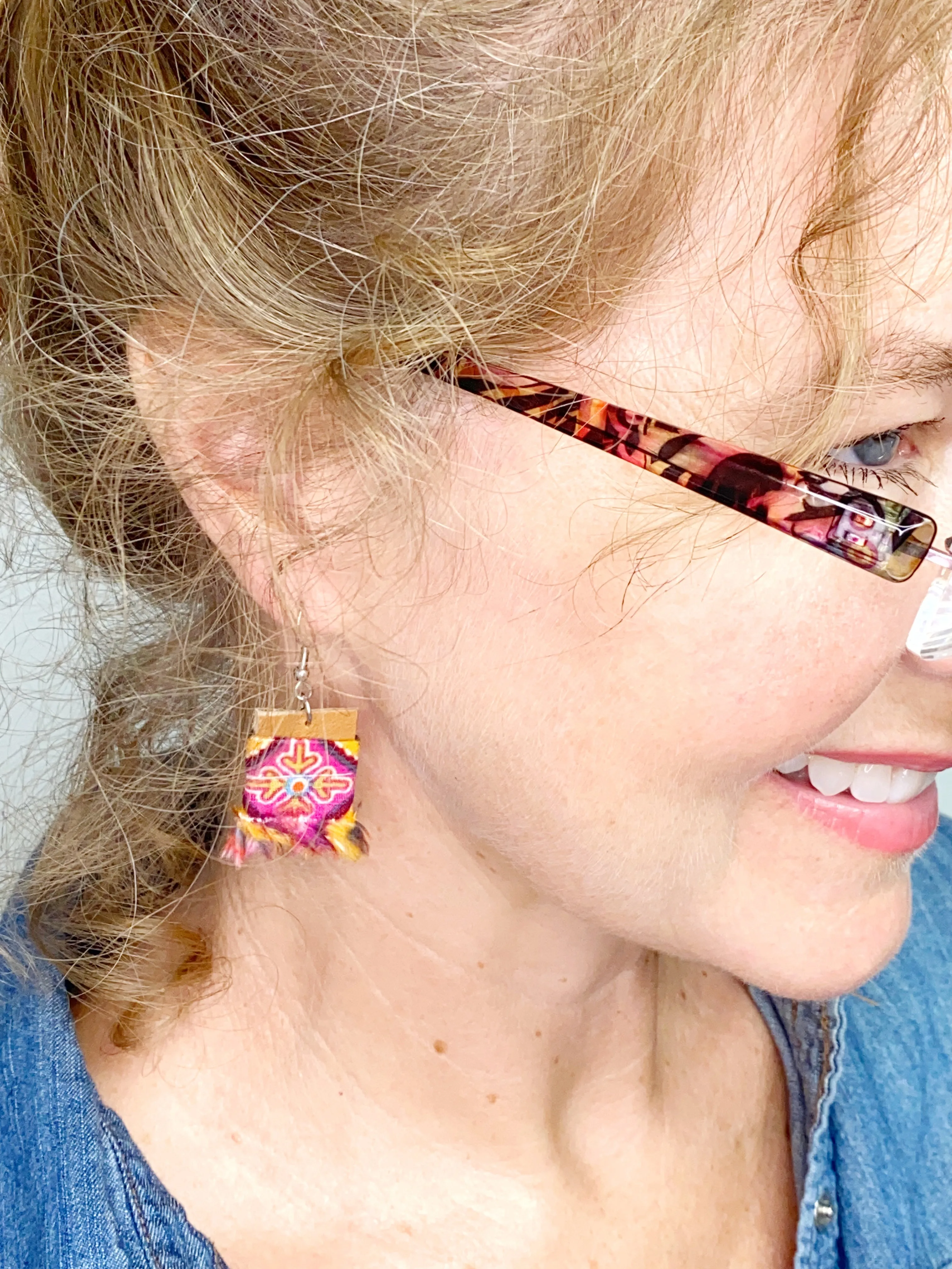 NEW! Small Corduroy and Leather Earrings, Upcycled Earrings for Women, Gift for Her