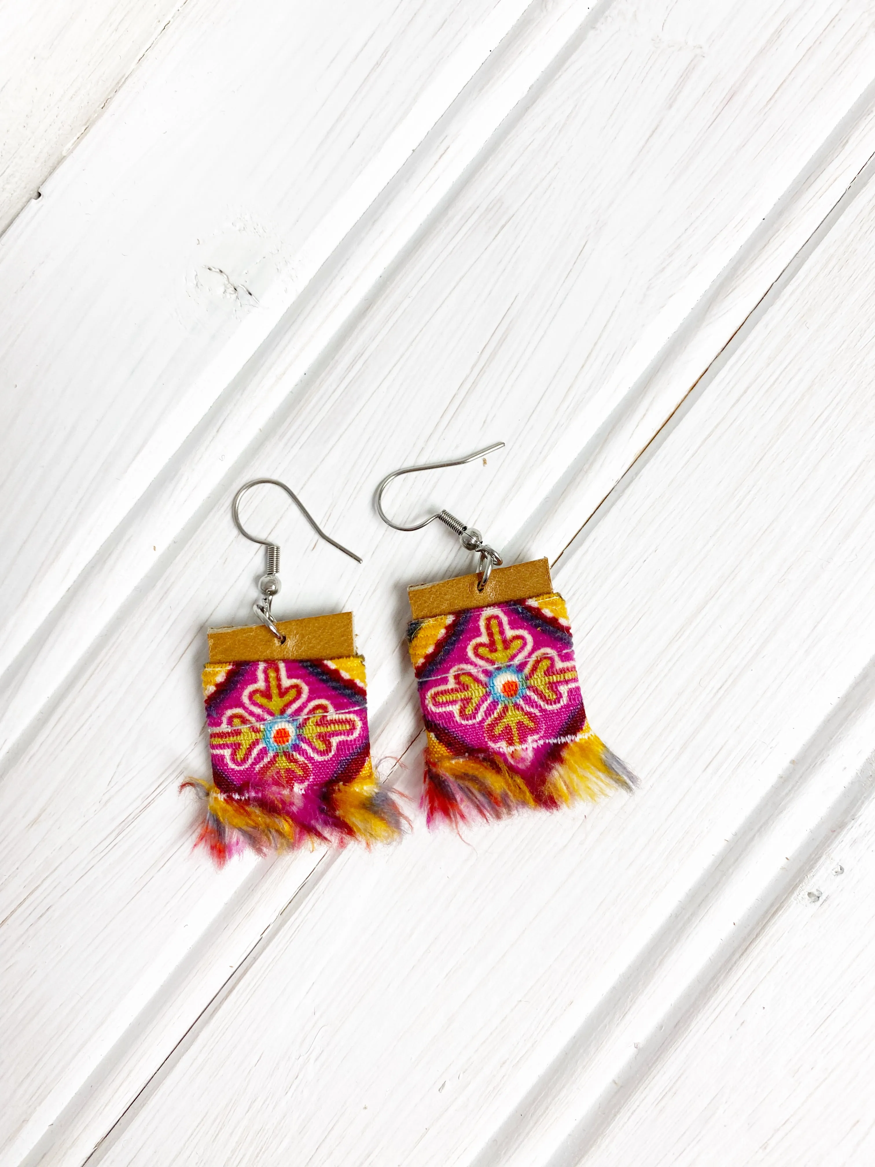 NEW! Small Corduroy and Leather Earrings, Upcycled Earrings for Women, Gift for Her