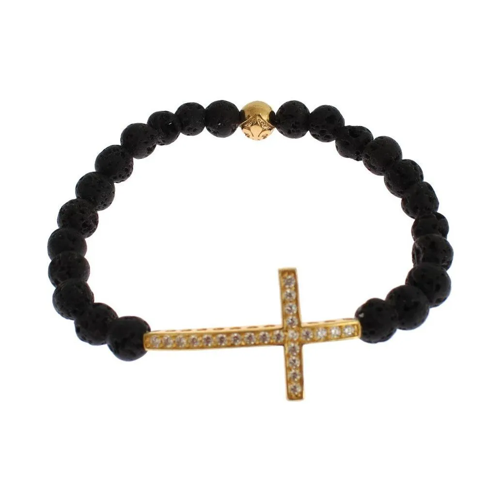 Nialaya Elegant Gold & Black Lava Stone Bracelet