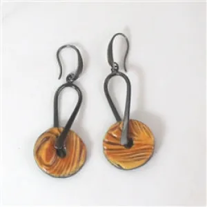 Orange Artisan Handmade Earrings Raku Glaze Gunmetal Ear Wires