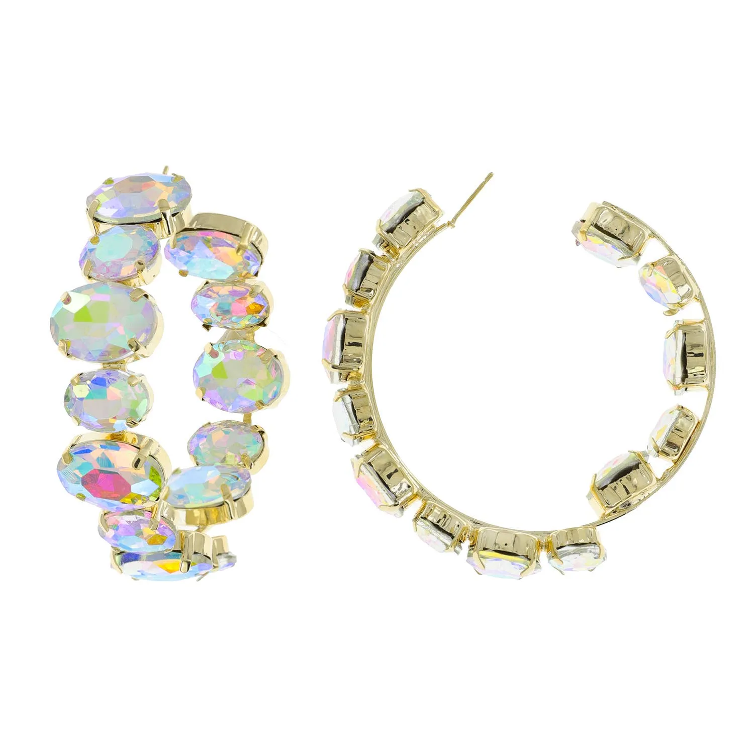 Oval Rhinestone Hoop Earrings - multiple colors