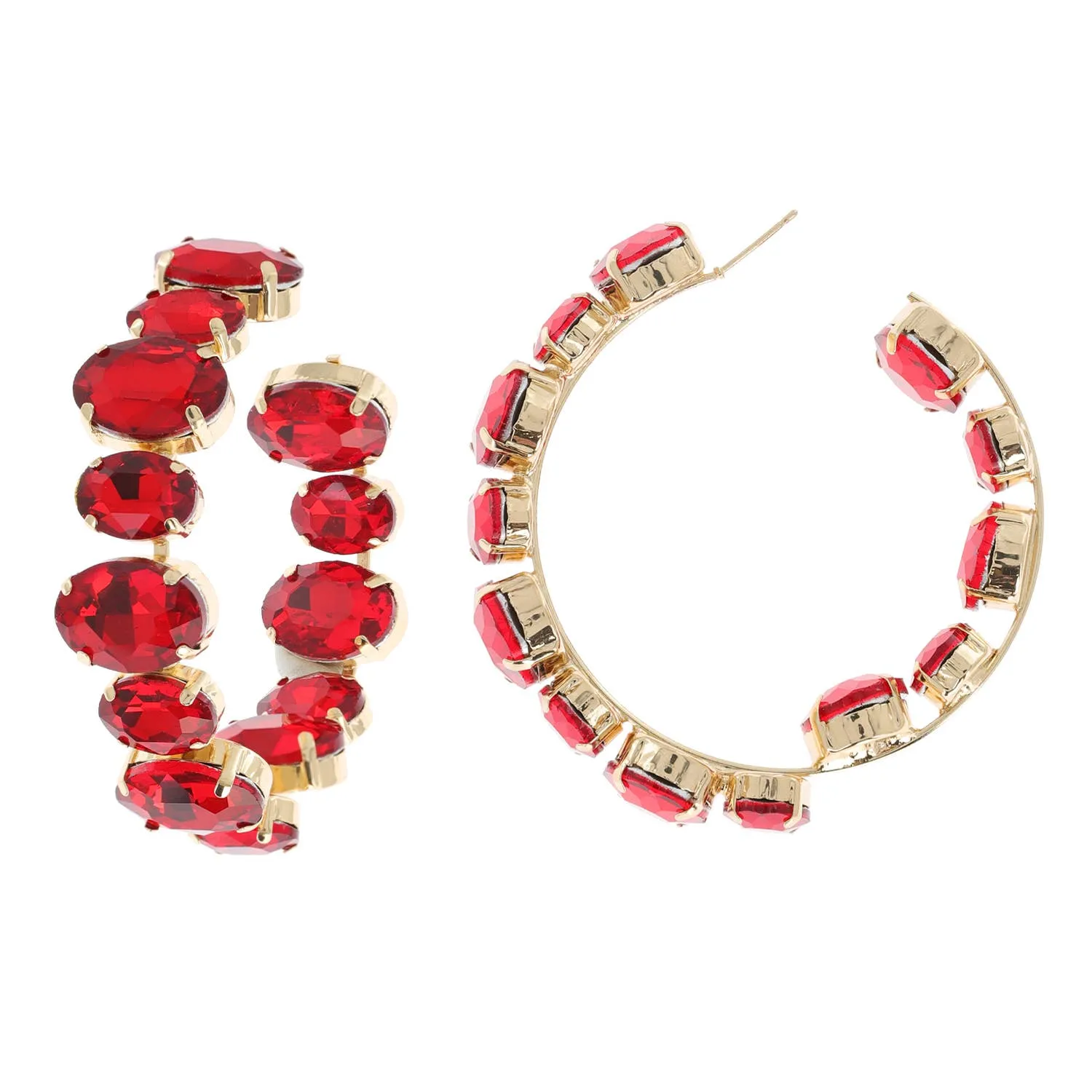 Oval Rhinestone Hoop Earrings - multiple colors