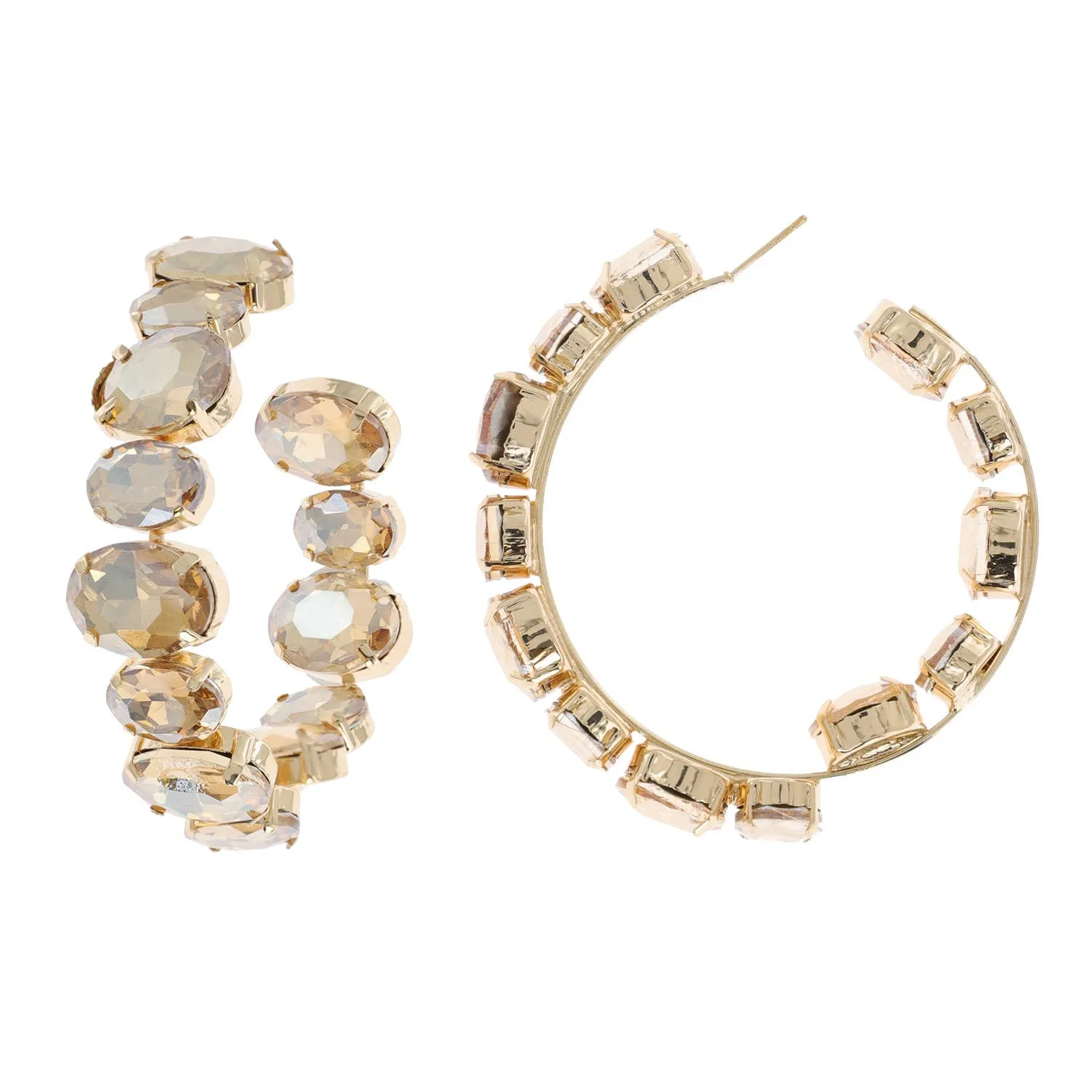 Oval Rhinestone Hoop Earrings - multiple colors