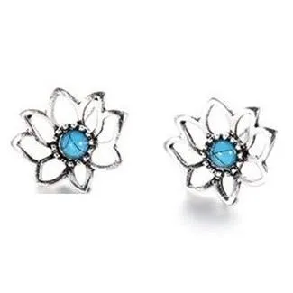 Patina Lotus Flower Stud Earrings