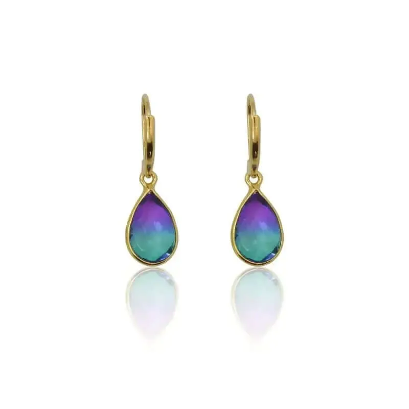 Peacock Aura MINI Drop Gold Earrings