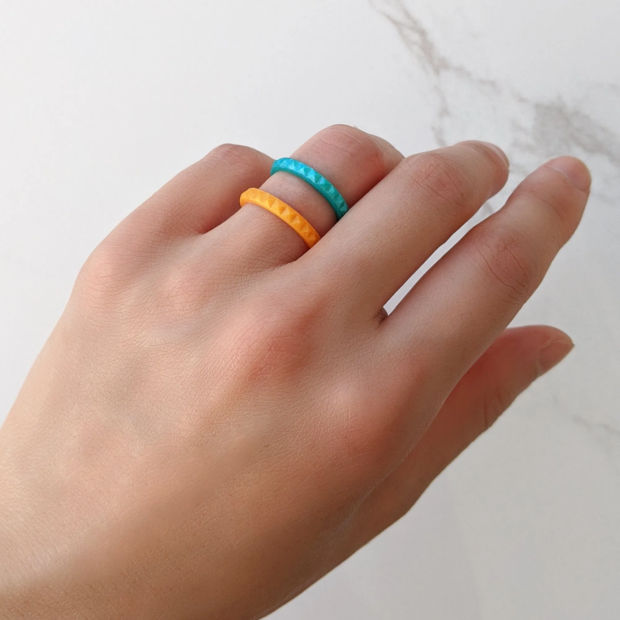 Pearl Orange Pyramid Stackable Slim Thin Silicone Ring for Women