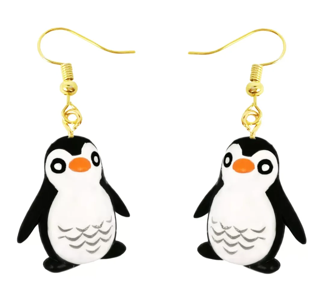 Penguin Earrings | Animal Jewelry Penguin Earrings | Penguin Wire Drop Earrings