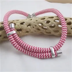 Pink Candy Striped Cotton Rope Cord  Necklace Uniquely Different Style