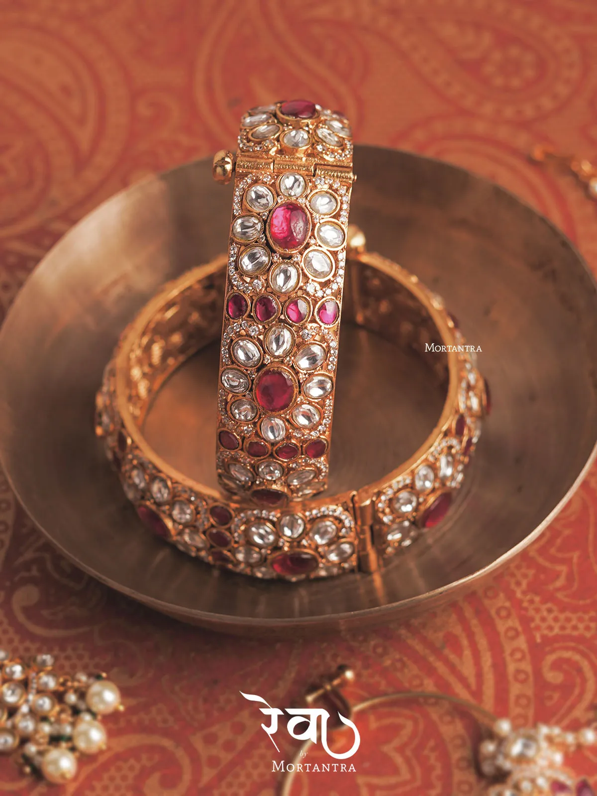 Pink Color Gold Plated Jadau Kundan Bangles - MO-B1WP