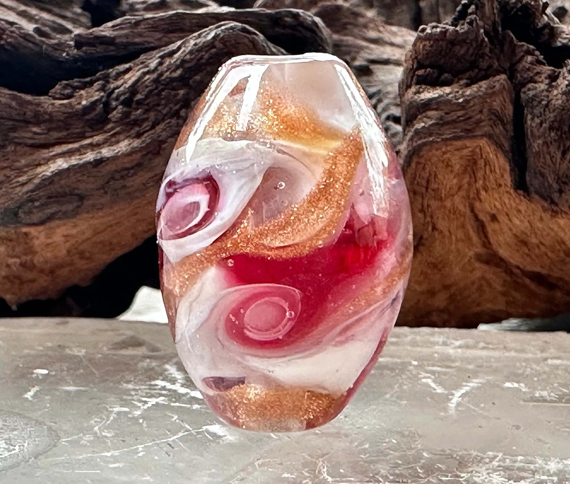 Pink Gold Swirl Lampwork Focal Bead SRA