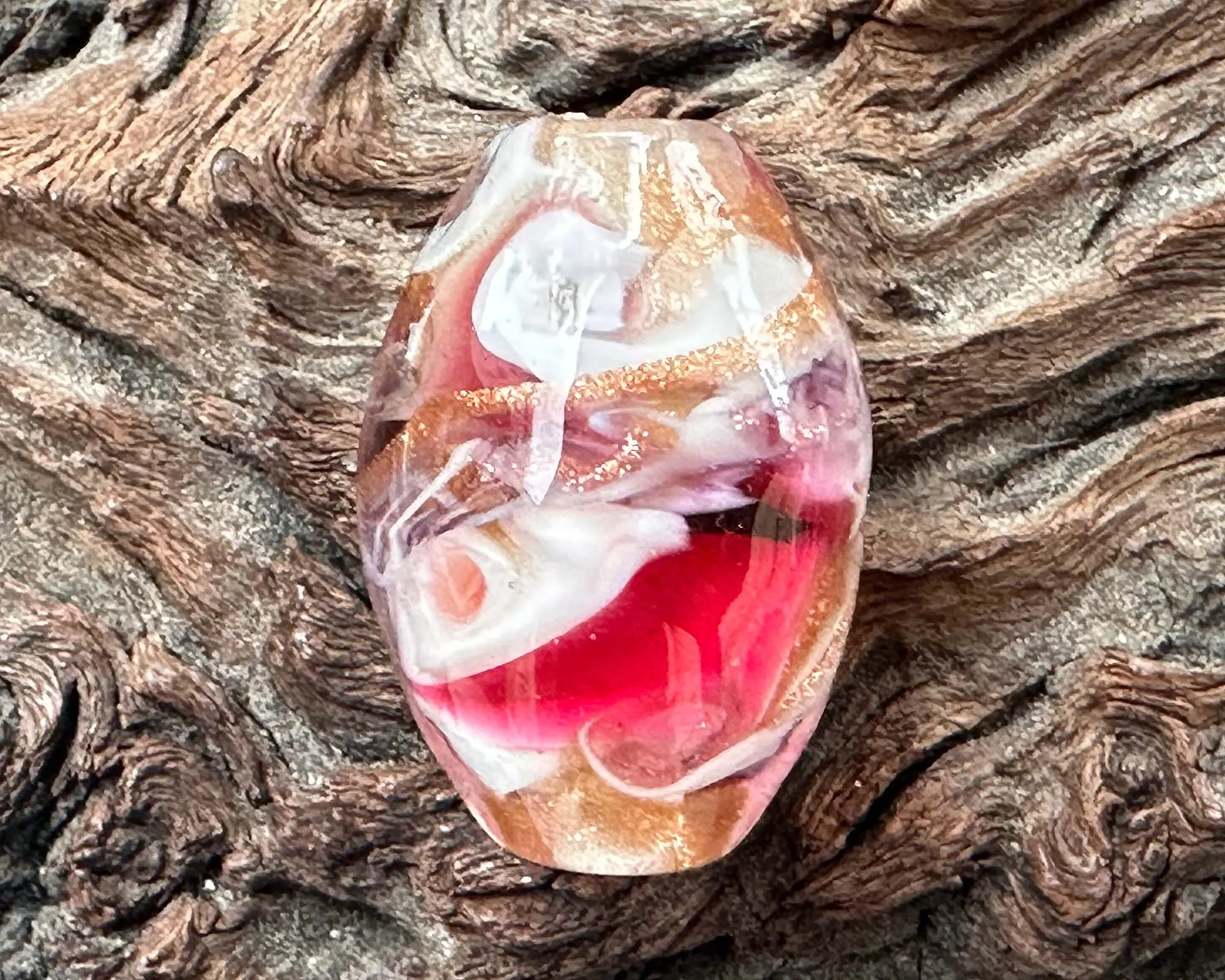 Pink Gold Swirl Lampwork Focal Bead SRA