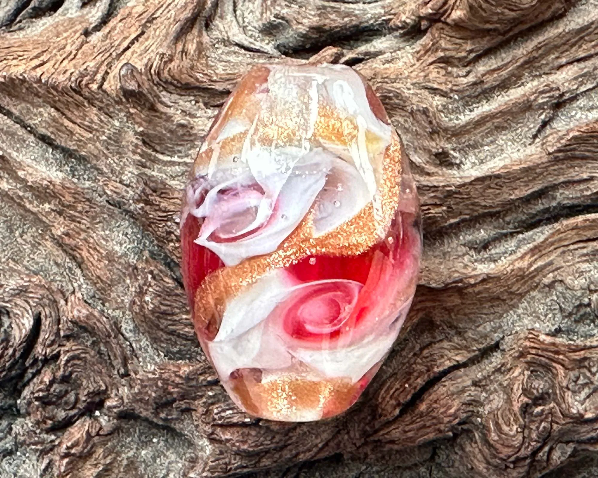 Pink Gold Swirl Lampwork Focal Bead SRA