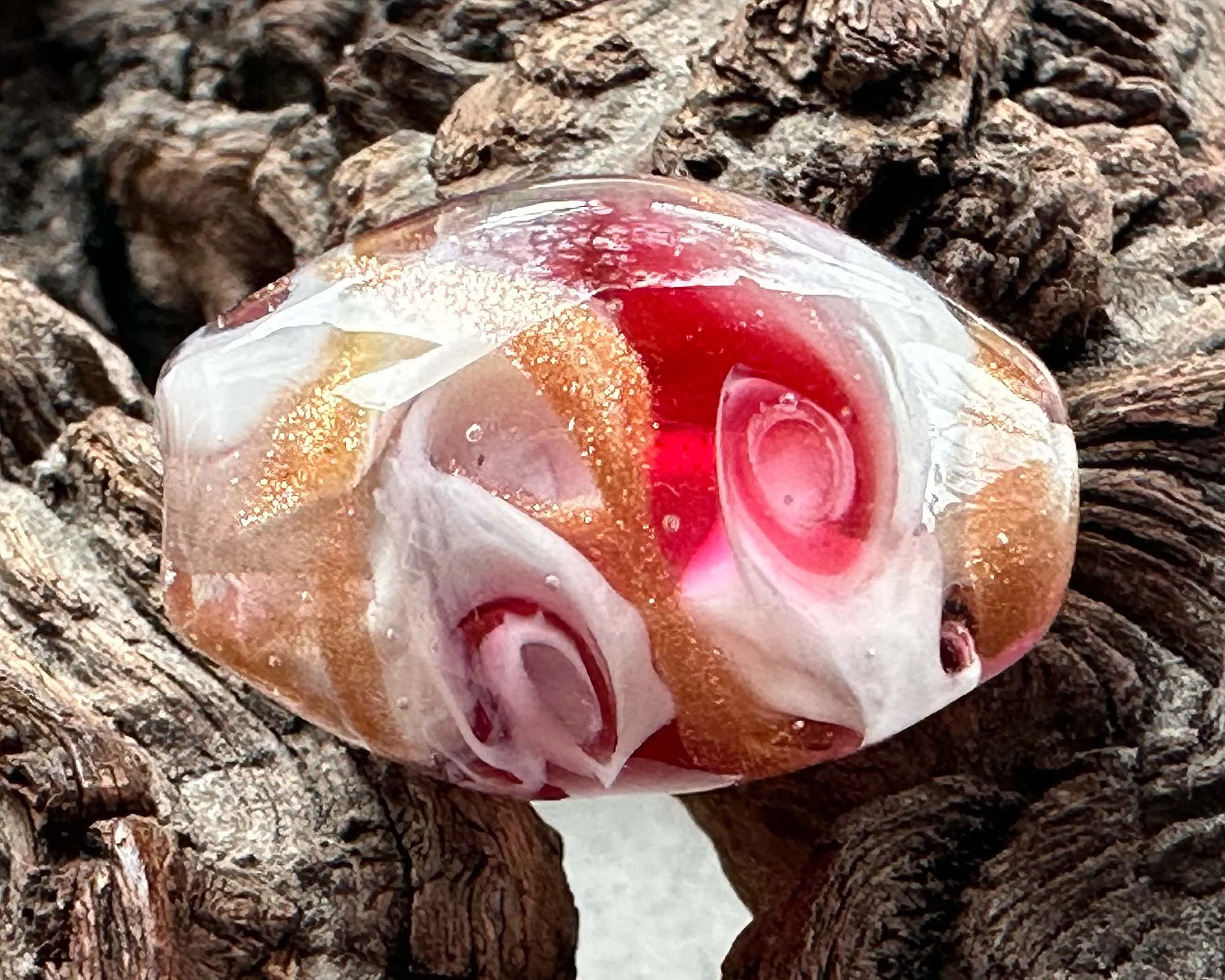 Pink Gold Swirl Lampwork Focal Bead SRA