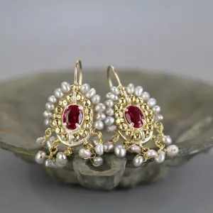 Pink Zircon and Grey Pearls Cherkes Earrings