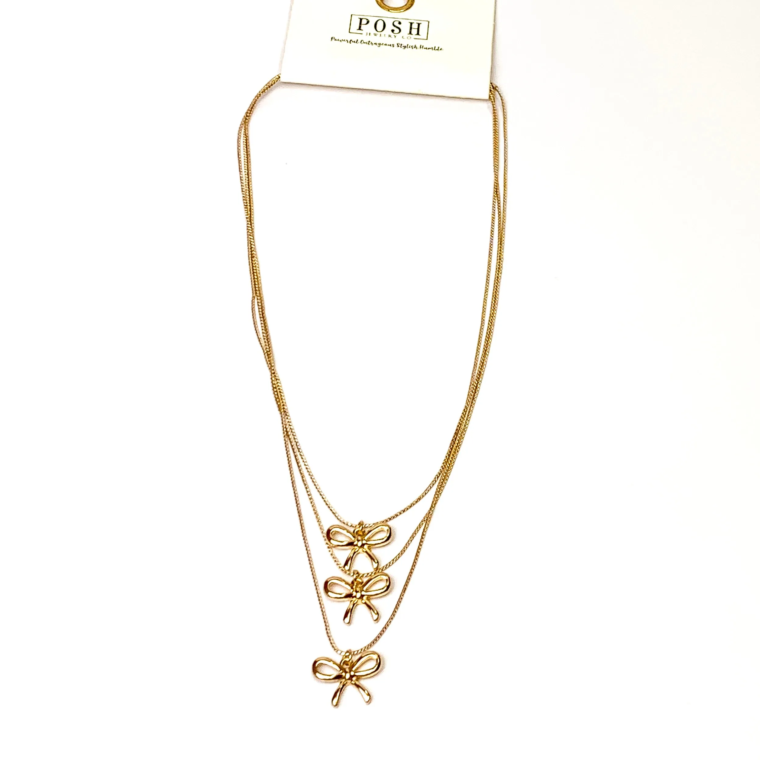 Posh By Pink Panache | Gilded Bow Bliss Triple Strand Necklace