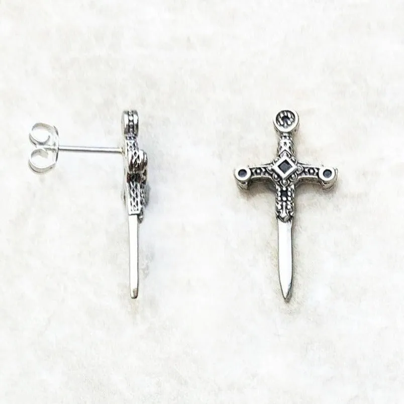 Punk Cross Sword Stud Earrings