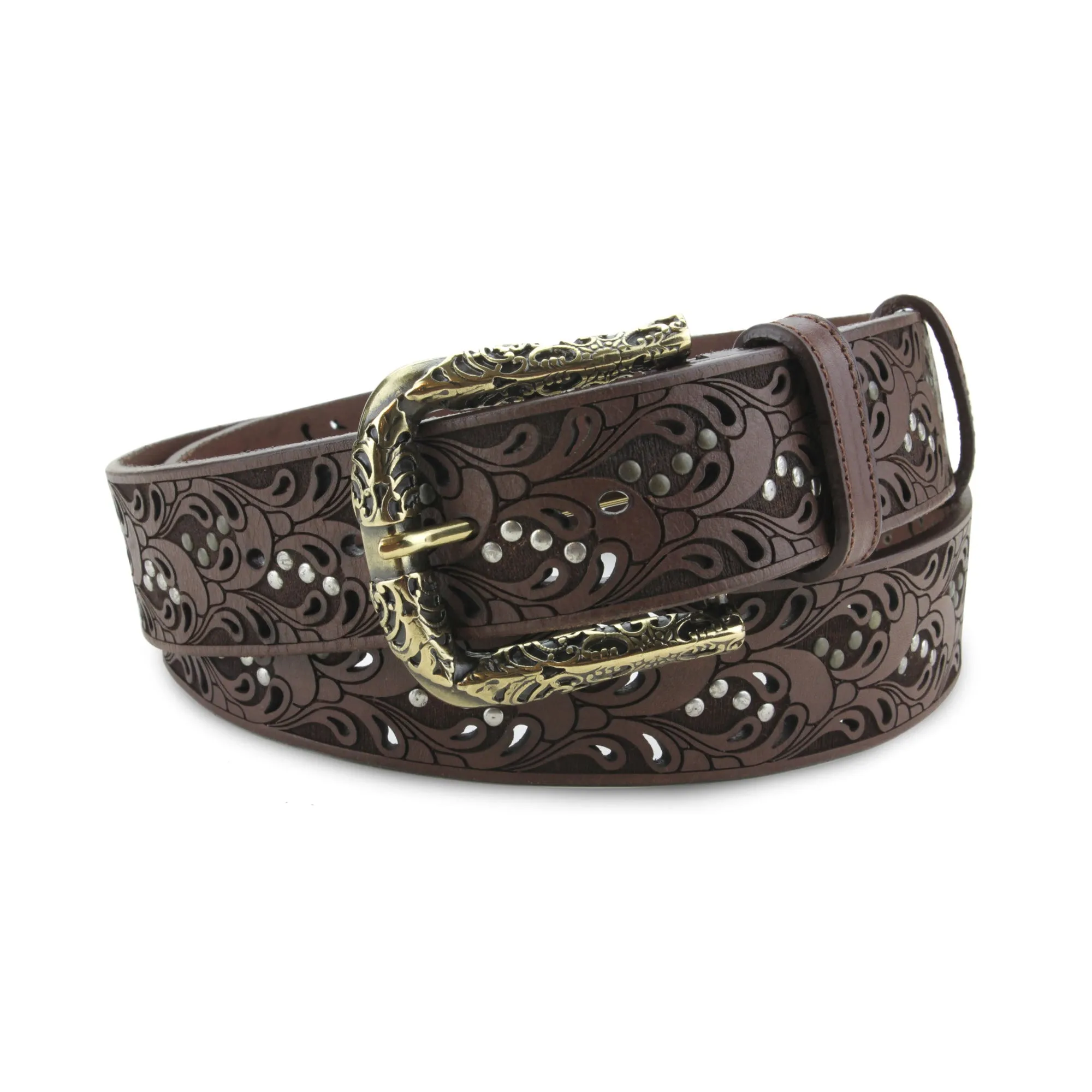 Raft Dark Brown Paisley Filigree Studded Belt