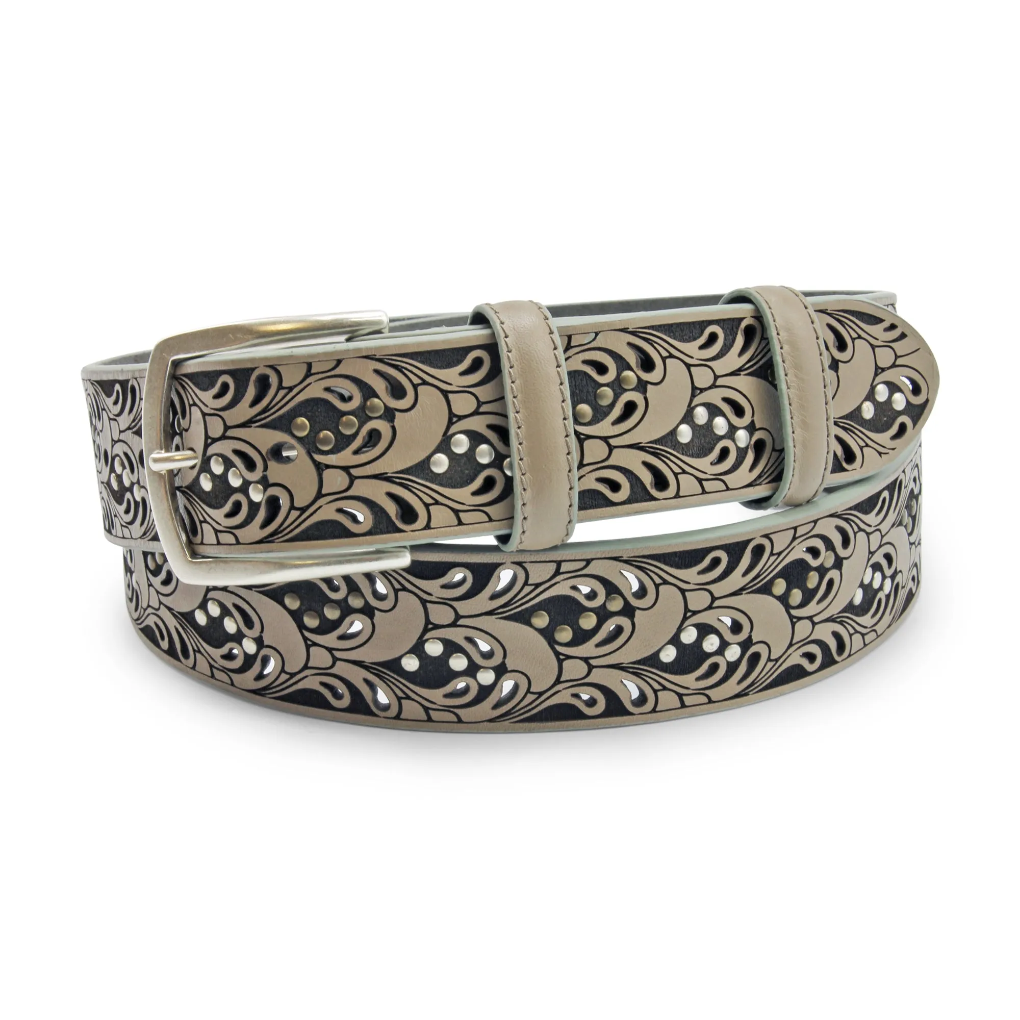 Raft' Paisley Studded Ice Grey Belt