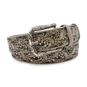 Raft' Paisley Studded Ice Grey Filigree Prong Belt