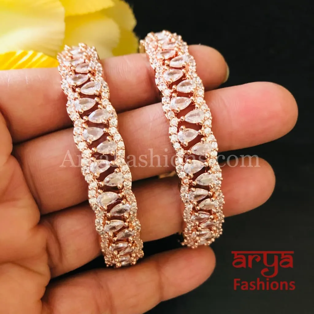 Raina Rose Gold CZ Designer Bangles