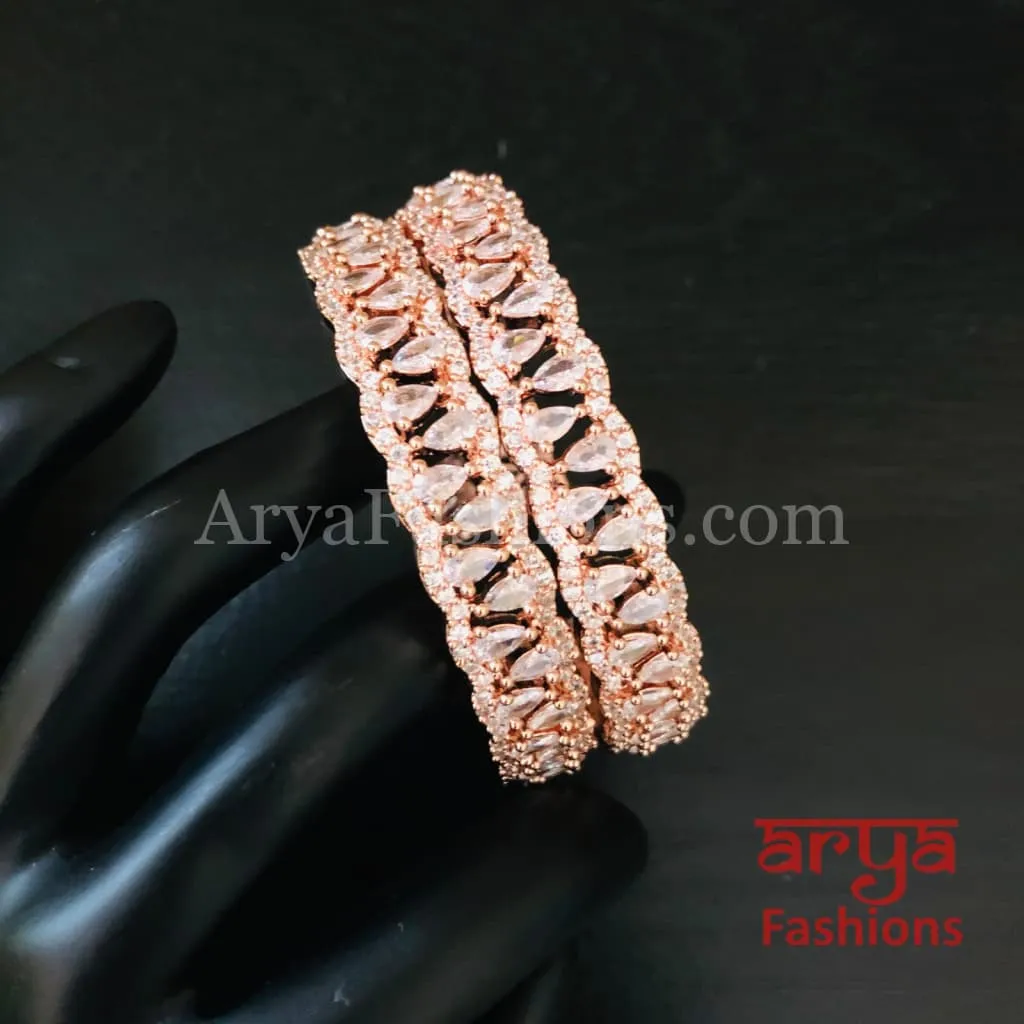 Raina Rose Gold CZ Designer Bangles