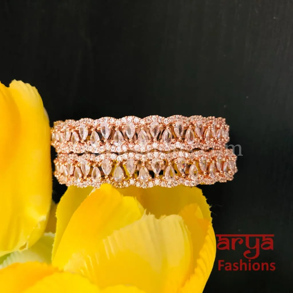 Raina Rose Gold CZ Designer Bangles