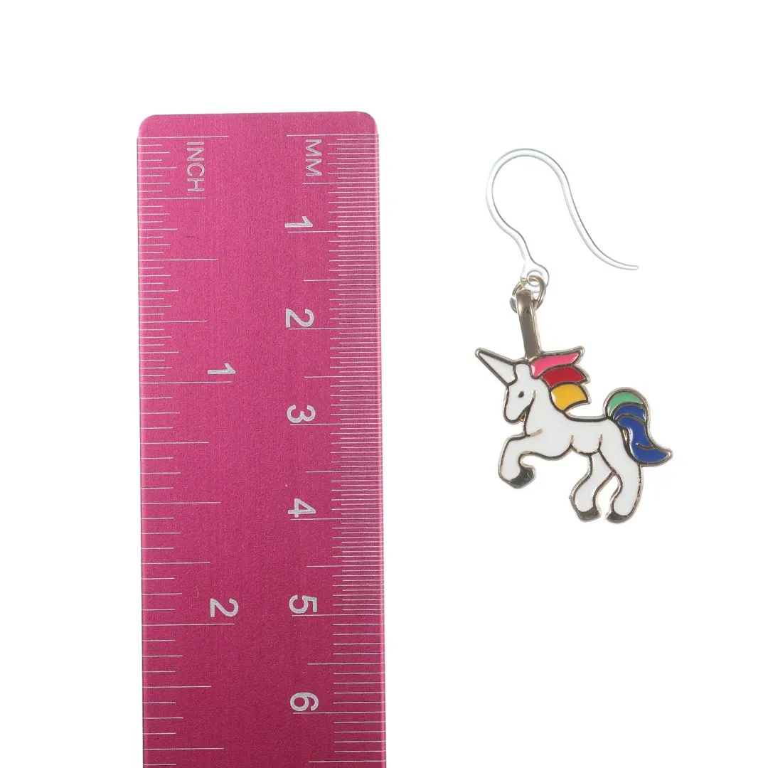 Rainbow Unicorn Dangles Hypoallergenic Earrings for Sensitive Ears Made with Plastic Posts