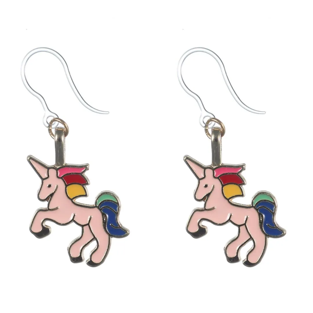 Rainbow Unicorn Dangles Hypoallergenic Earrings for Sensitive Ears Made with Plastic Posts