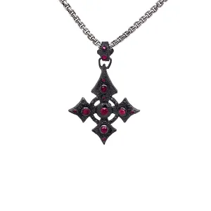 Raw Diamond Collection - Silver and Black Rhodium Cross Medium - Ruby