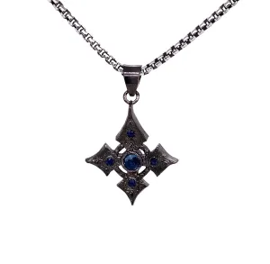 Raw Diamond Collection - Silver and Black Rhodium Cross Small - Sapphire