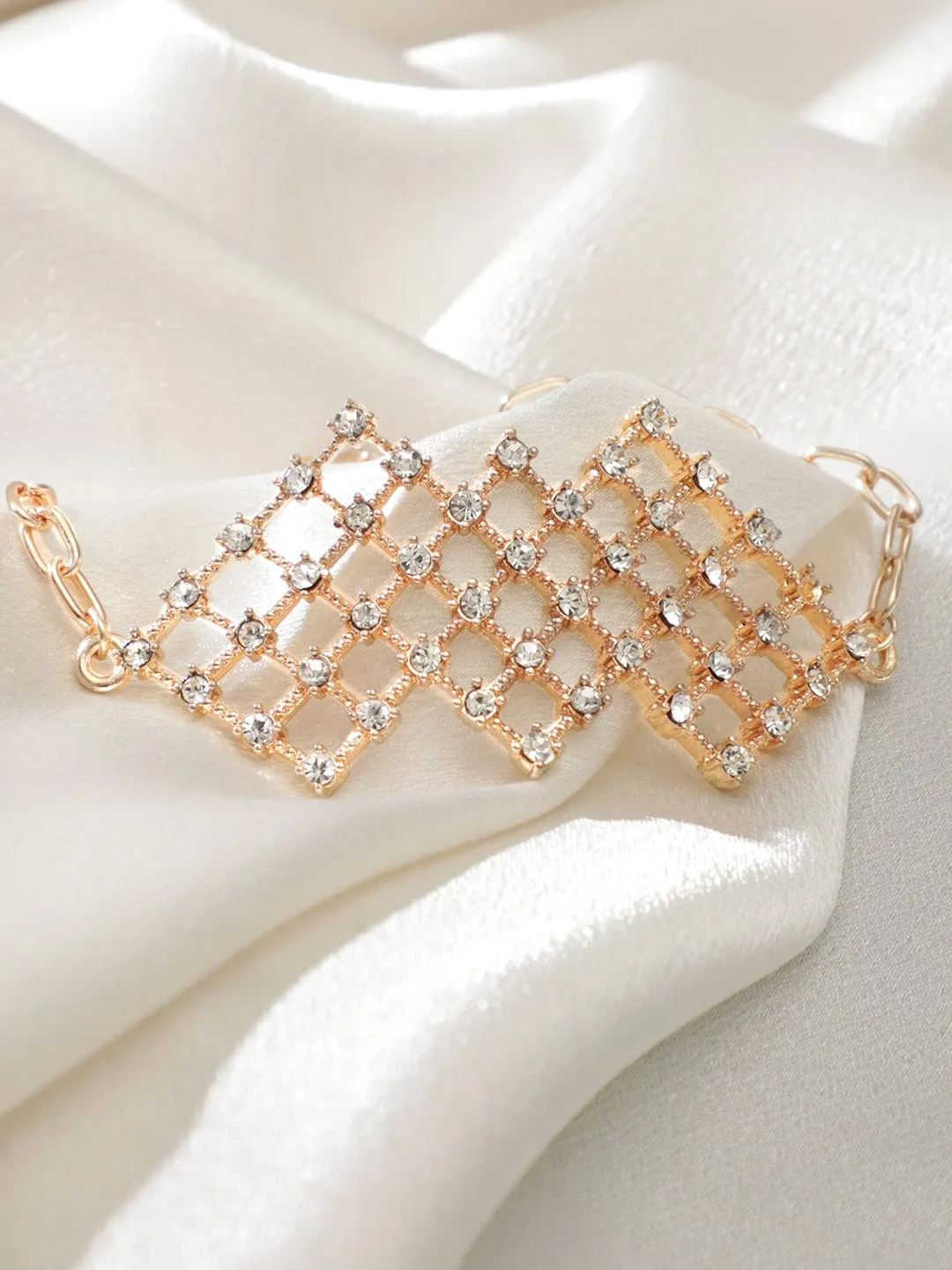 Rubans 18K Rose gold plated zirconia studded contemprory bracelet