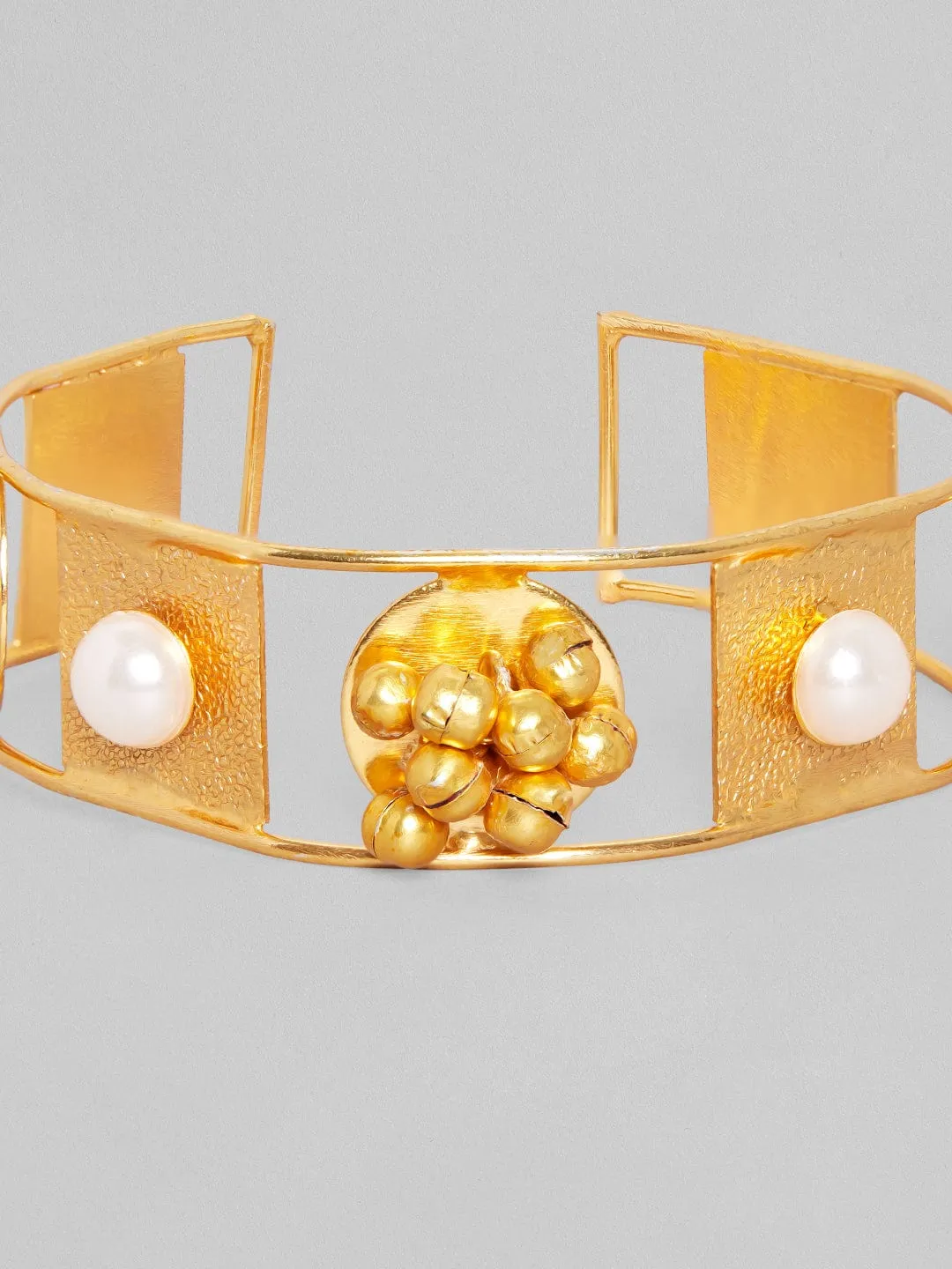 Rubans 24K Gold Plated Handcrafted Bracelet With Pearls And Golden Beads