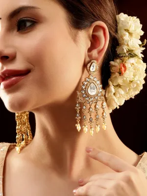 Rubans Radiant Reign: Gold Plated Kundan Drop Earrings