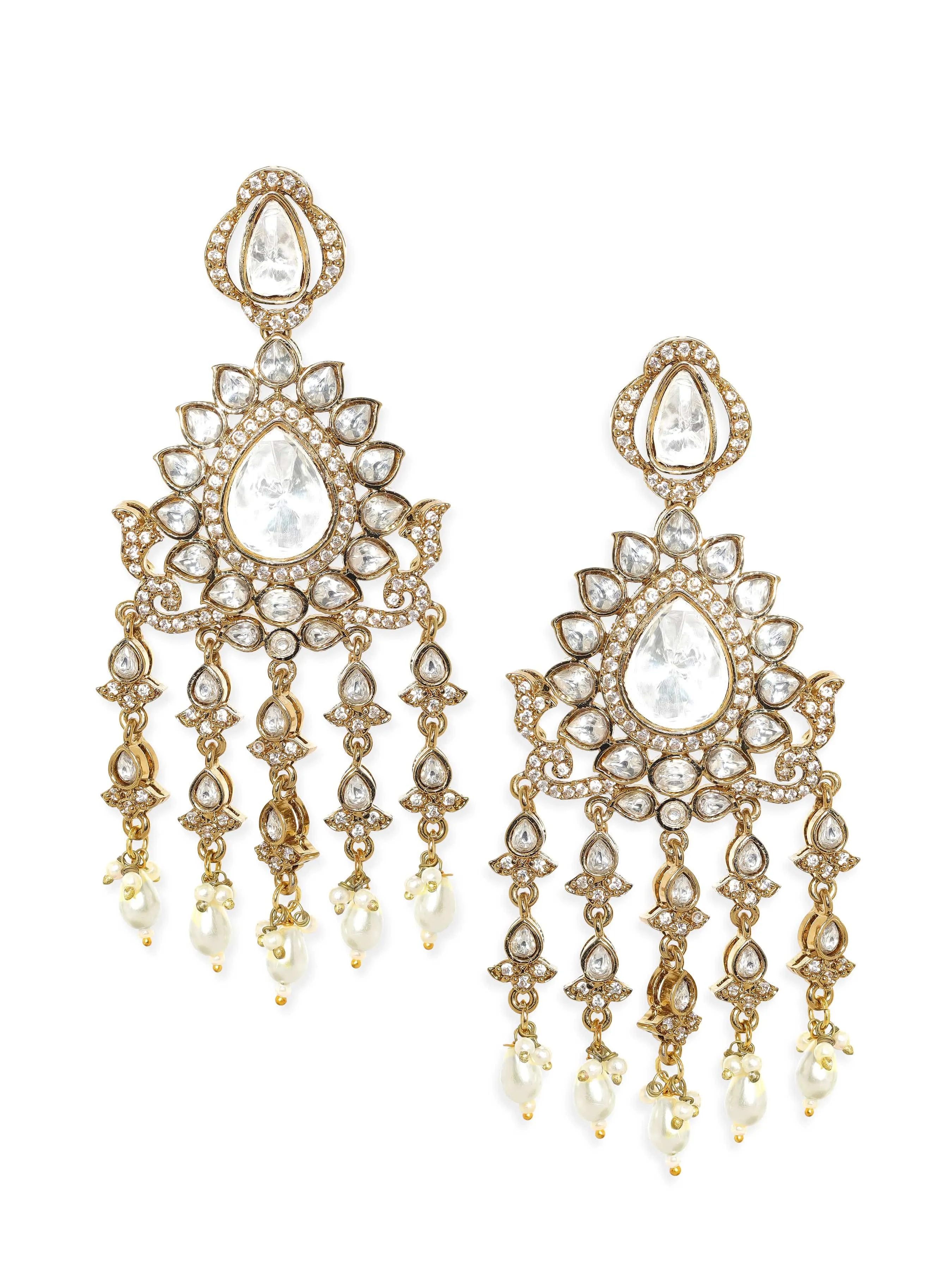 Rubans Radiant Reign: Gold Plated Kundan Drop Earrings