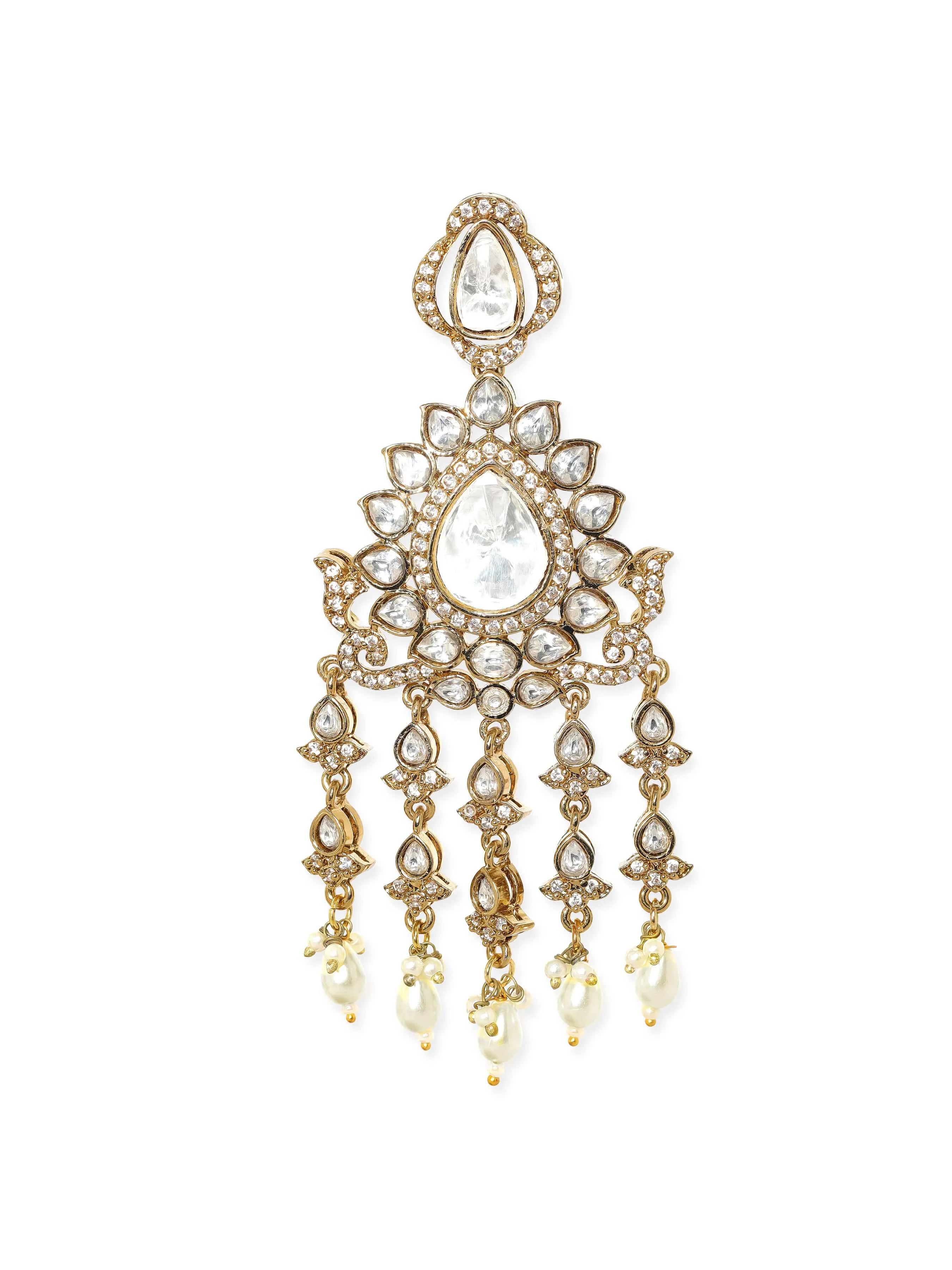 Rubans Radiant Reign: Gold Plated Kundan Drop Earrings