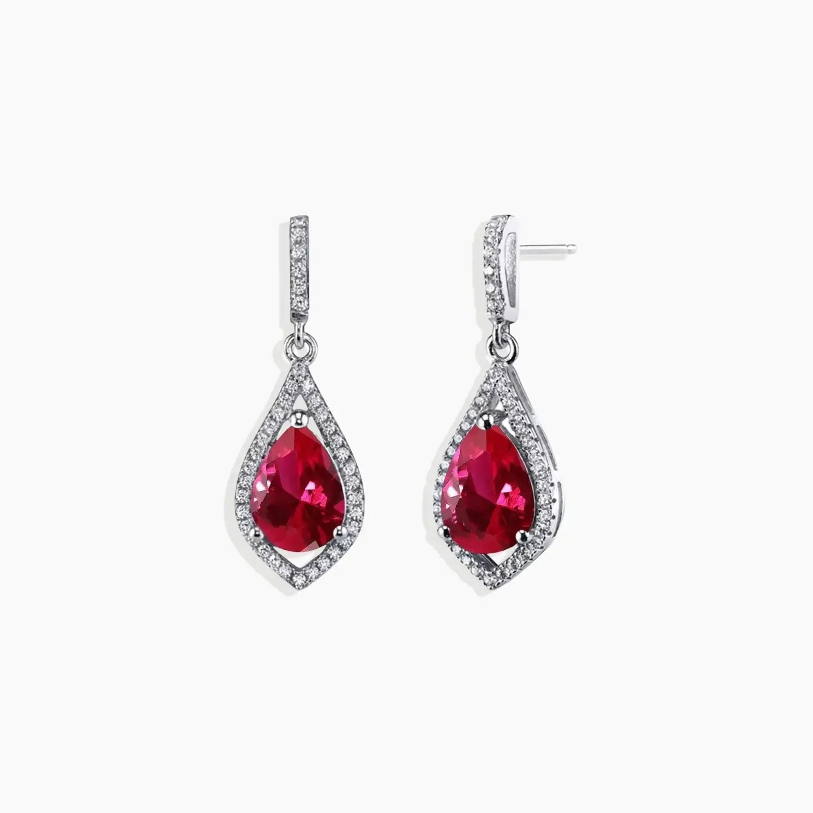 Ruby Pear Shape Dangling Earrings in Sterling Silver