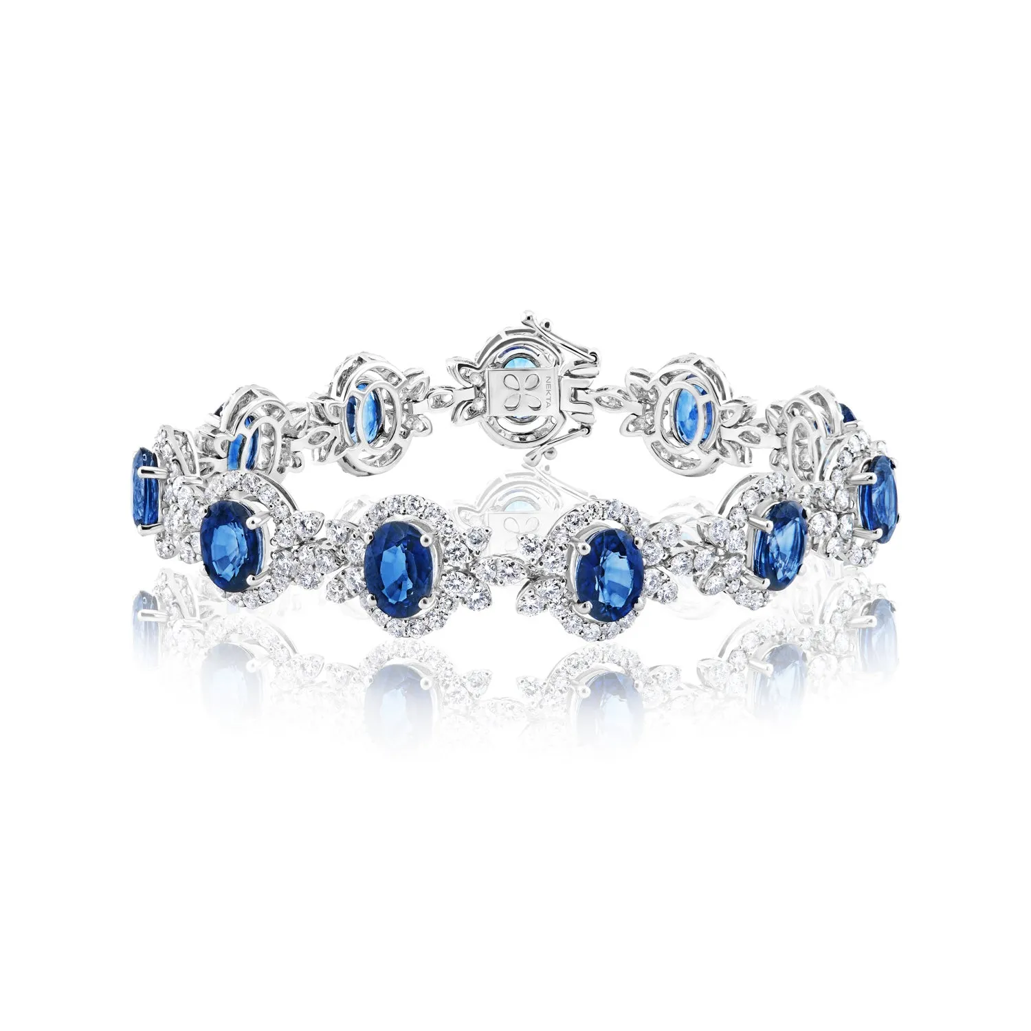 Sadie 25 Carats Oval Cut J'adore Blue Sapphire & Diamond Bracelet in 18k White Gold