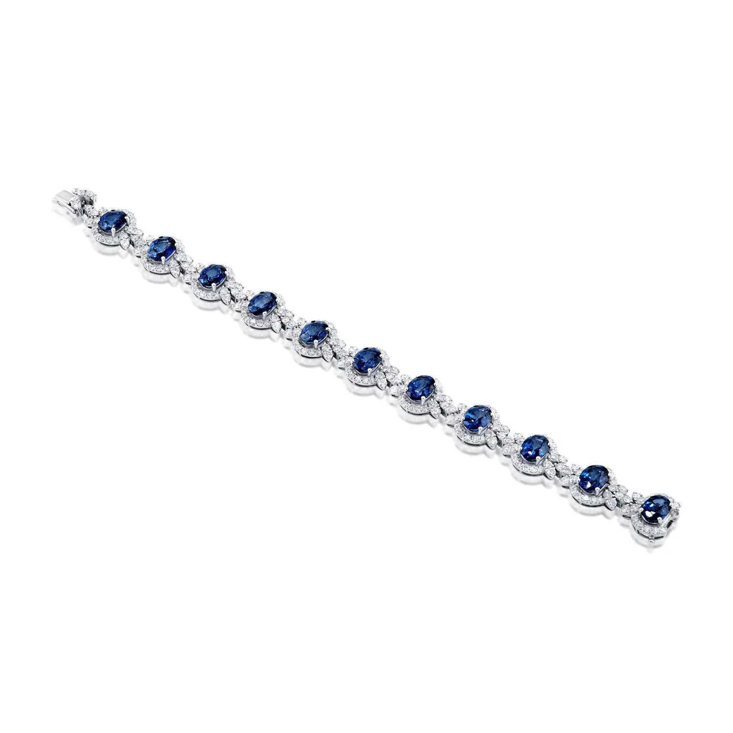 Sadie 25 Carats Oval Cut J'adore Blue Sapphire & Diamond Bracelet in 18k White Gold