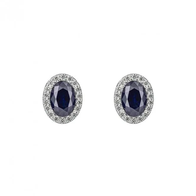 Sapphire Blue Zirconia Oval Pave Surround Stud Earrings E6186