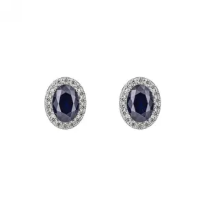 Sapphire Blue Zirconia Oval Pave Surround Stud Earrings E6186