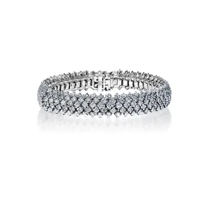 Sawyer 11 Carat Earth Mined Round Brilliant 3 Rows Diamond Bracelet in 18k White Gold