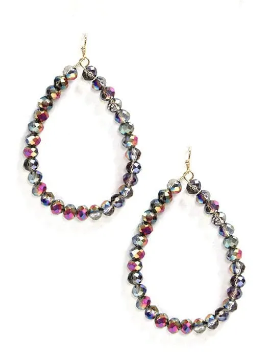 SE7061 Beaded Teardrop Hoop Earrings