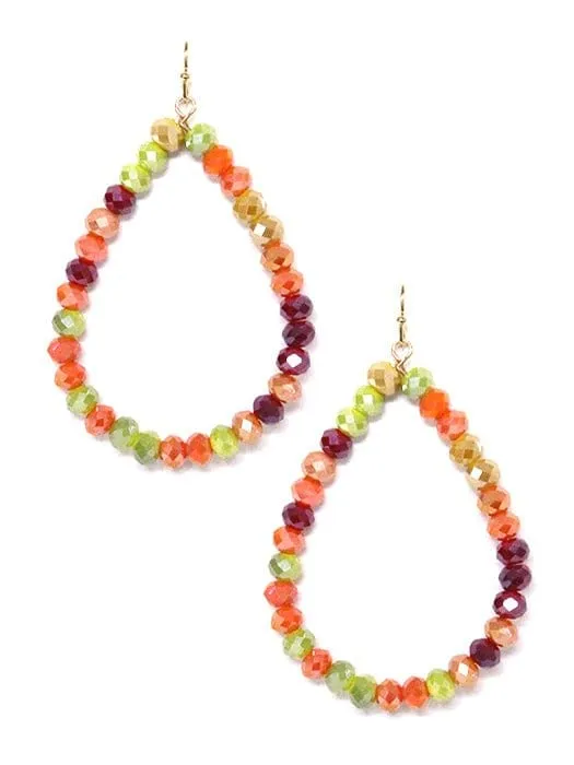 SE7061 Beaded Teardrop Hoop Earrings