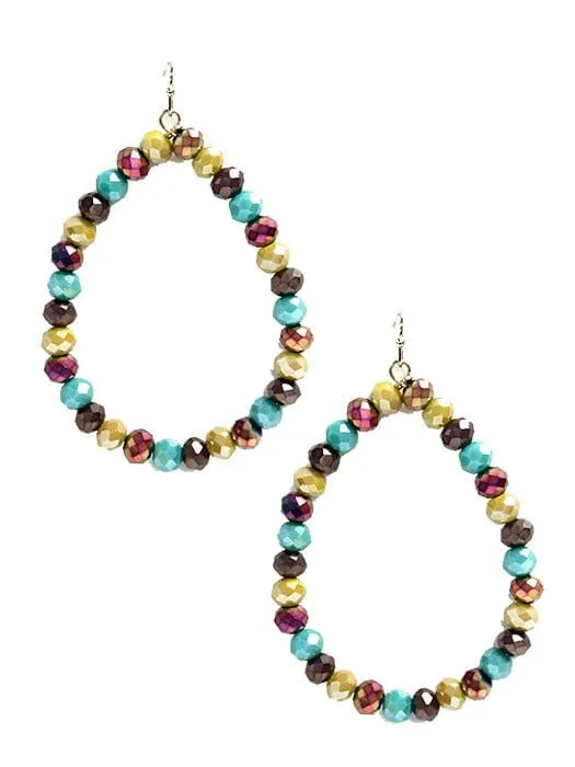 SE7061 Beaded Teardrop Hoop Earrings