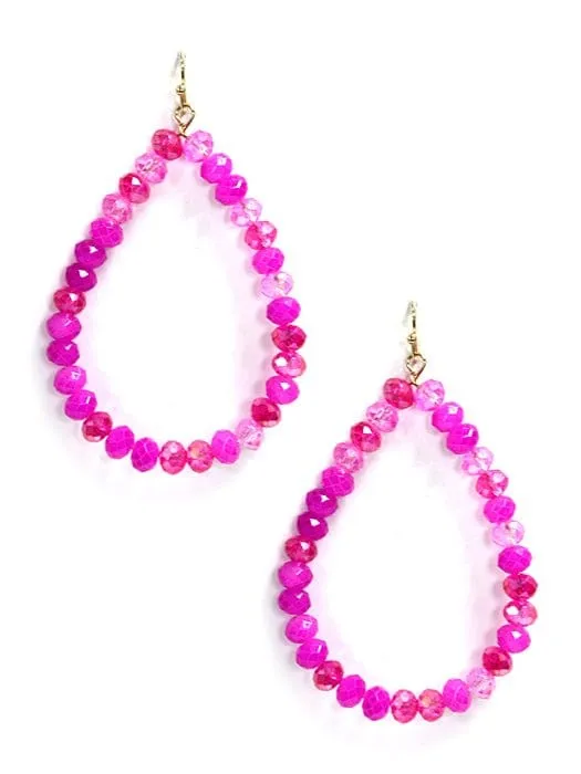 SE7061 Beaded Teardrop Hoop Earrings