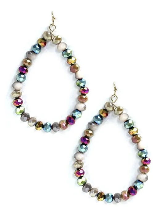 SE7061 Beaded Teardrop Hoop Earrings