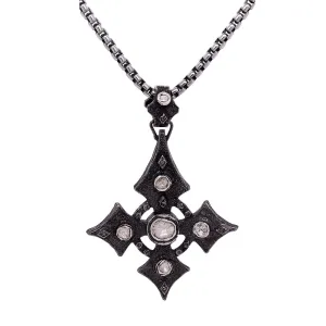 Silver and Black Rhodium Raw Diamond Cross Large